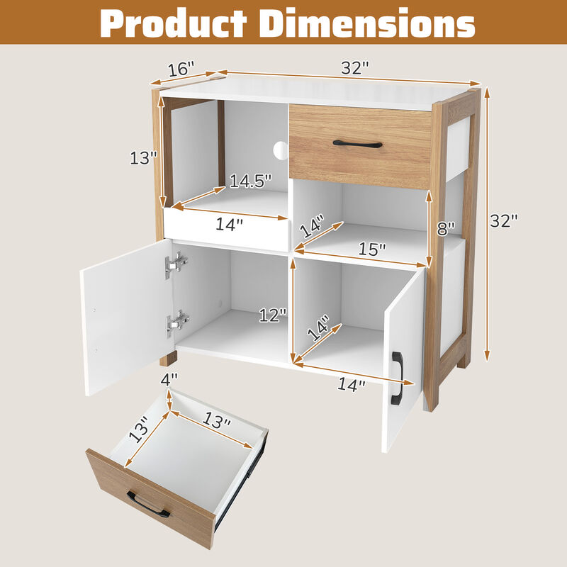 Kitchen Storage Cabinet with 2 Doors, Drawer, and Pull Out Shelf Organizer-White image number 2