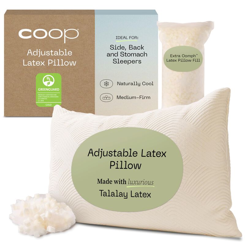 Coop Home Goods Adjustable Latex Pillow King, with Talalay Latex & Microfiber Fill, Best Pillows for Sleeping, Naturally Cooling