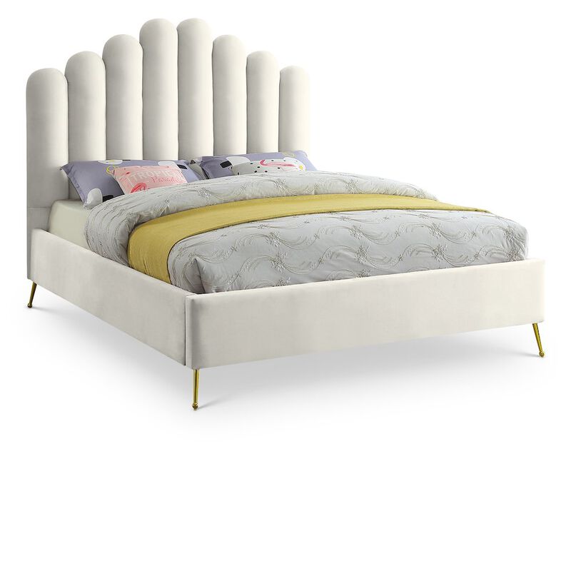 Meridian Furniture Lily Cream Velvet Queen Bed