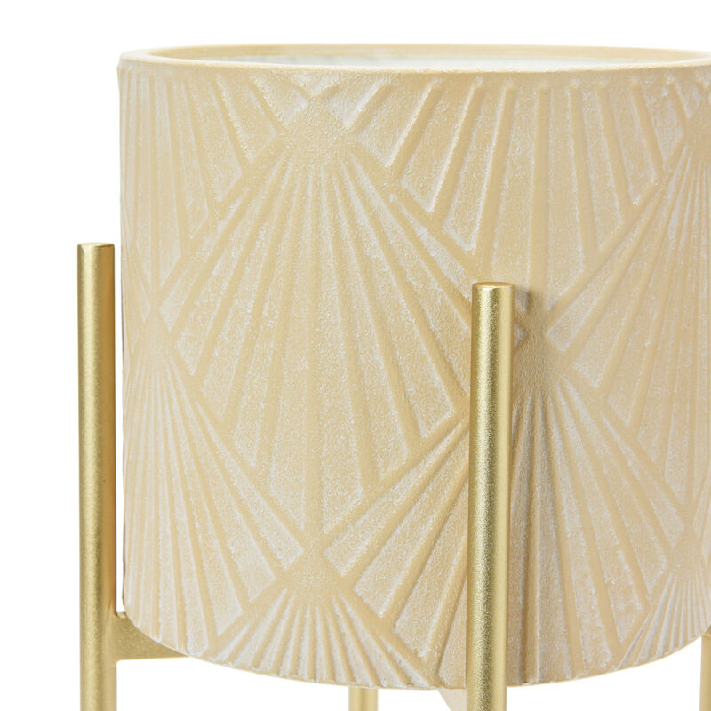 Modern Boho Embossed Metal Planters with Stands, Cream and Gold, Set of 2 image number 8