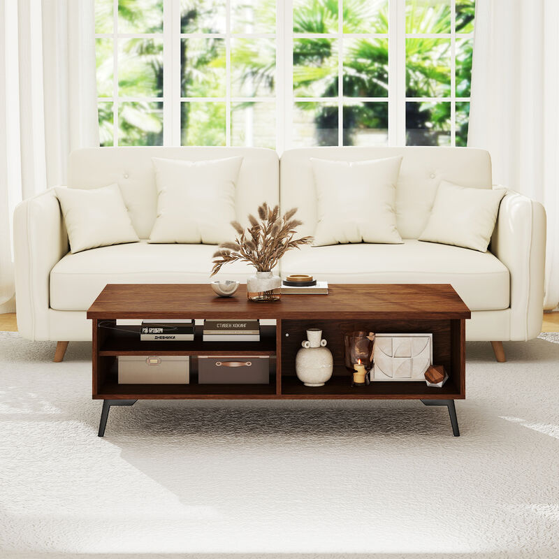 Mid Century Modern Coffee Table with 2-Tier Storage Compartments image number 4