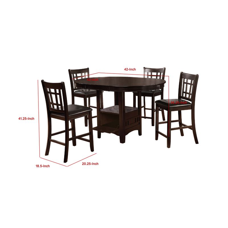 Lessa 5pc Counter Height Dining Table Set w 4 Chairs, Expandable Leaf, Brown - Benzara