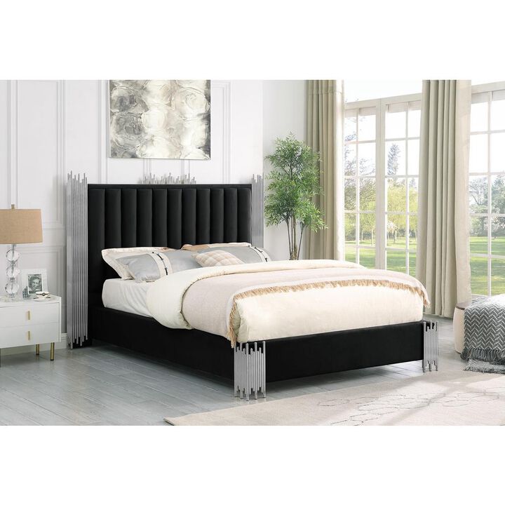 Best Quality Family Eastern King size Black velvet bed with silver corners (Platform)