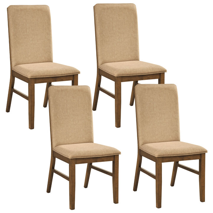 4 Pack Upholstered Dining Chairs with Rubber Wood Legs for Kitchen-Brown