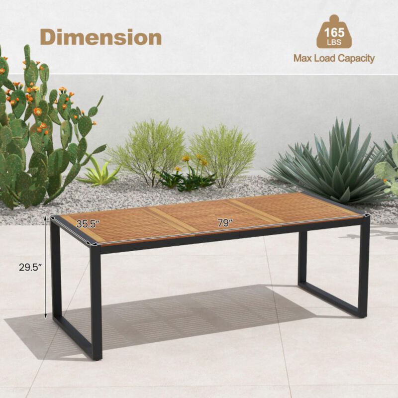 Hivvago 79 Inch Acacia Wood Patio Table with 1.9 Inch Umbrella Hole for Garden and Poolside