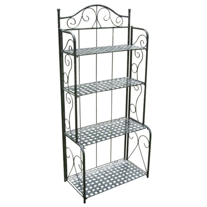 Hivvago Indoor Outdoor Folding Black Metal Bakers Rack with 4-Tier Lattice Shelves