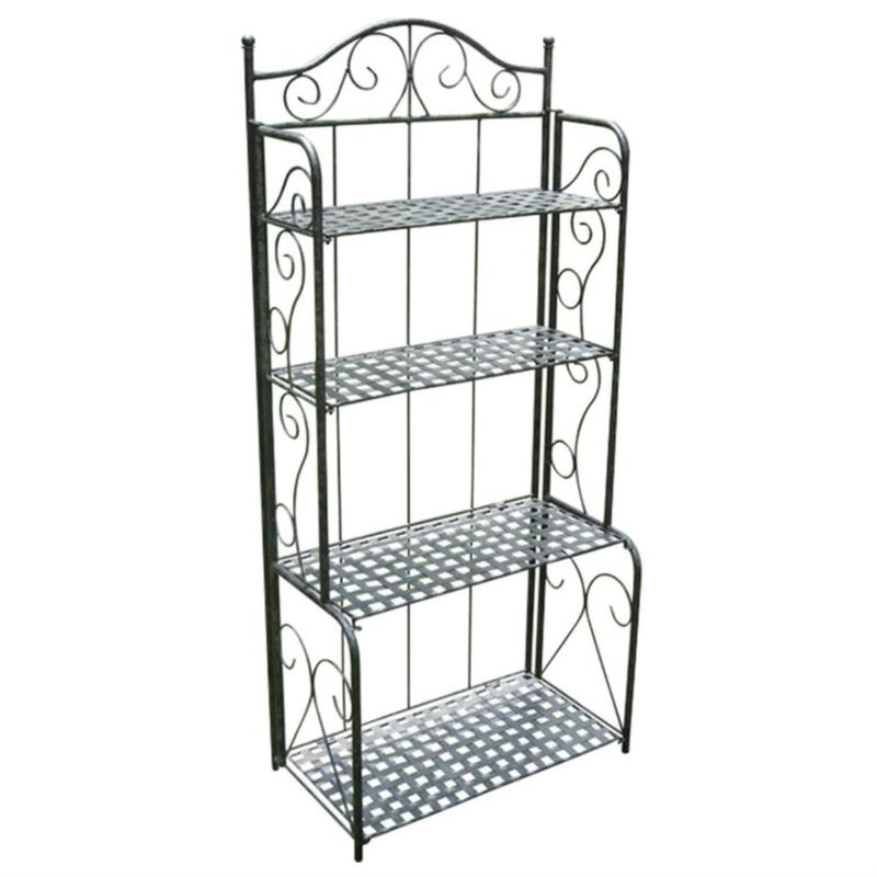 Hivvago Indoor Outdoor Folding Black Metal Bakers Rack with 4-Tier Lattice Shelves