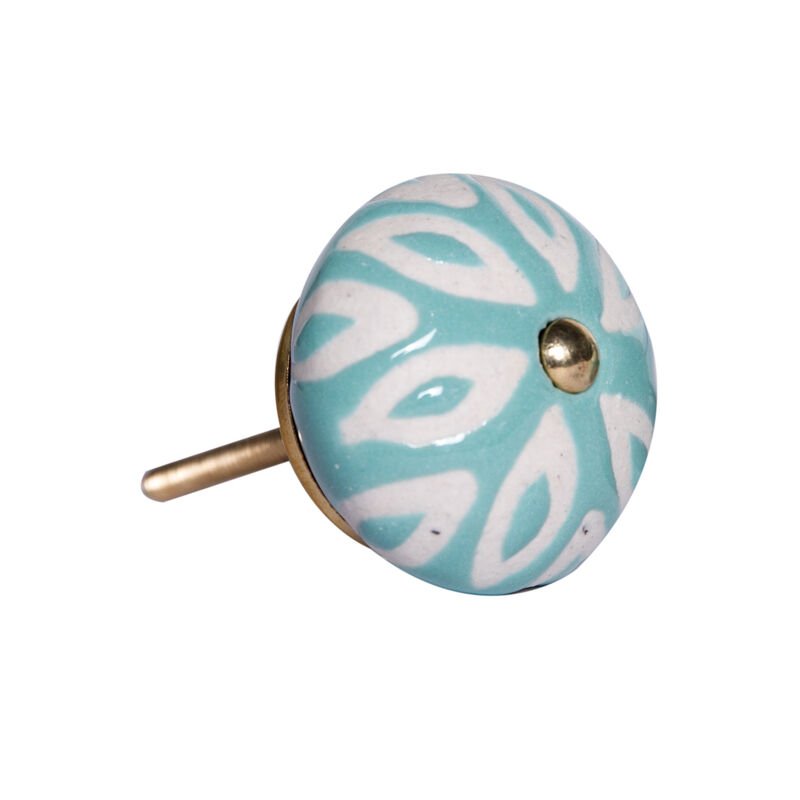 HomeRoots Set of Eight Turquoise And White Ceramic And Metal Drawer Pull Knobs image number 2