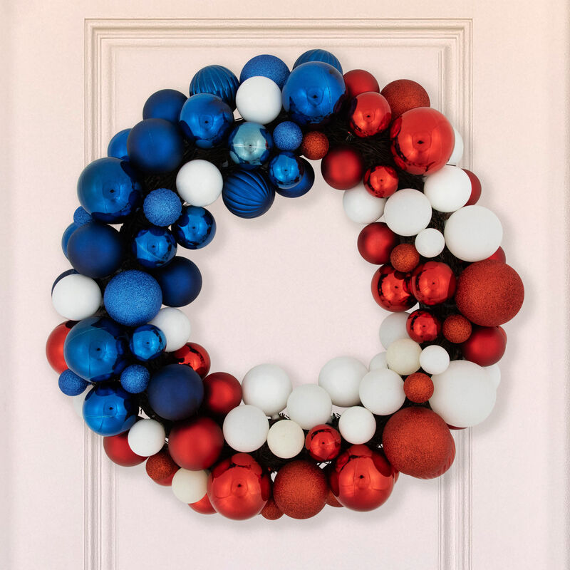 Glittered Patriotic Ornament Wreath - 22" - Red  White and Blue