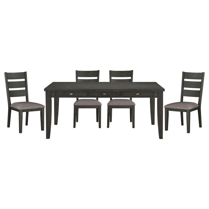 Gray Finish 5pc Dining Set Table with 6x Drawers and 4x Side Chairs Upholstered Seat Transitional Dining Room Furniture