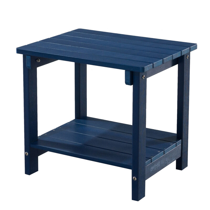 Weather Resistant Outdoor Indoor Plastic Wood End Table, Patio Rectangular Side table, Small table for Deck, Backyards, Lawns, Poolside, and Beaches, Blue