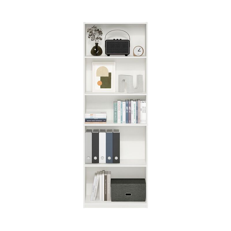 Gehry 5-Tier Bookcase, Bookshelf with Adjustable Shelves, White