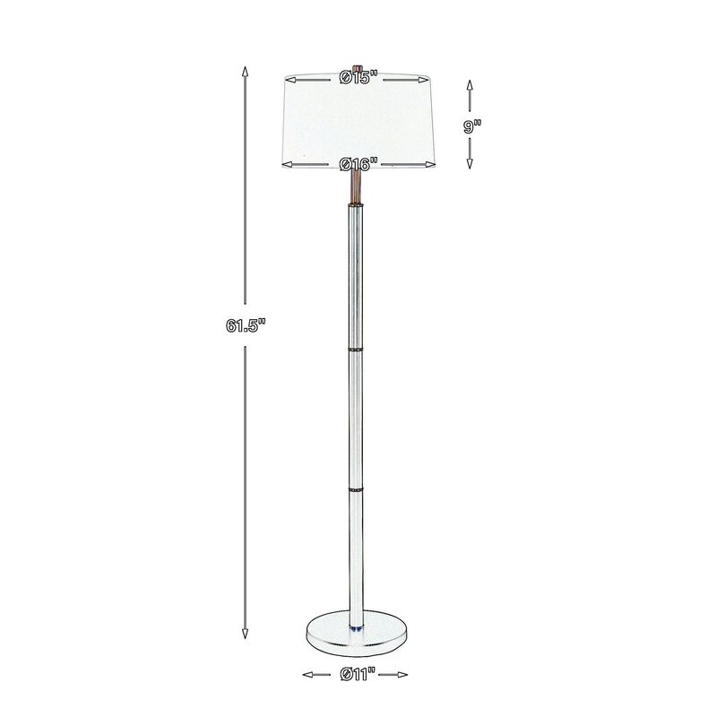 62 Inch Floor Lamp, White Tapered Hardback Shade, Black with Gold Accents - Benzara