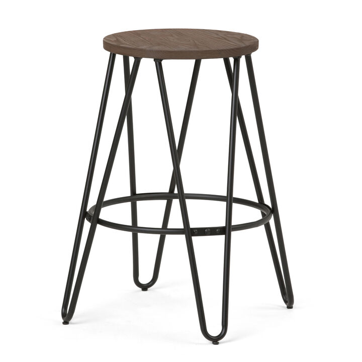 Simeon Industrial Metal 24 inch Metal Counter Height Stool with Wood Seat in Cocoa Brown / Black