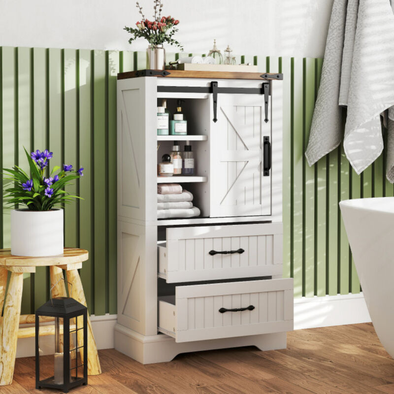 White Farmhouse Freestanding Bathroom Storage Cabinet with Shelves image number 3