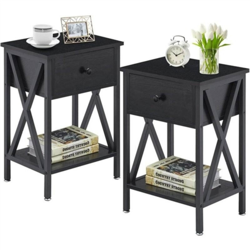 Set of 2 End Tables With 1 Drawer For Living Room And Bedroom
