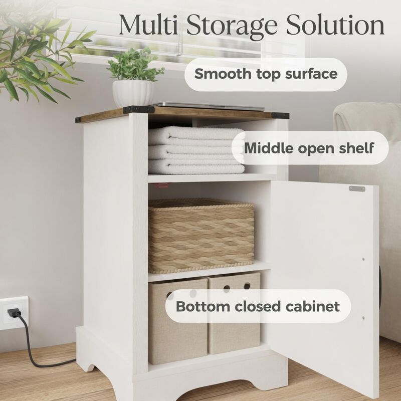 16" Assembled Farmhouse Nightstand with Charging Station USB image number 5