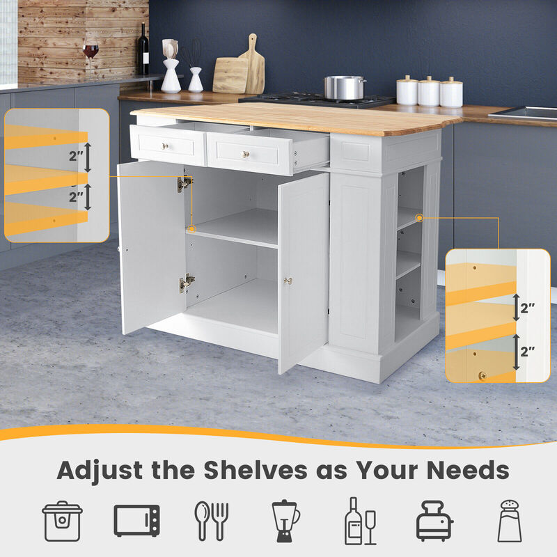 Kitchen Island with Storage and 3-Level Adjustable Shelves