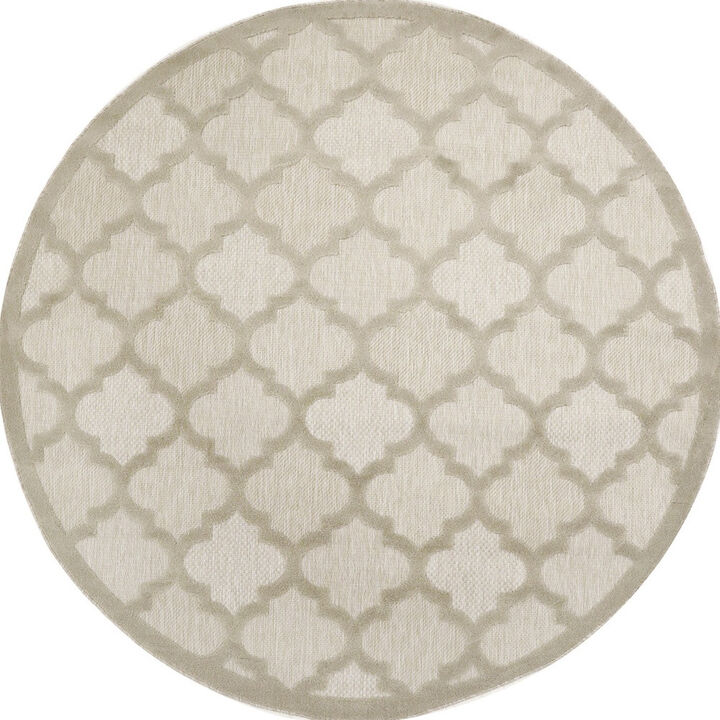 HomeRoots 8' Cream Round Geometric Indoor Outdoor Area Rug