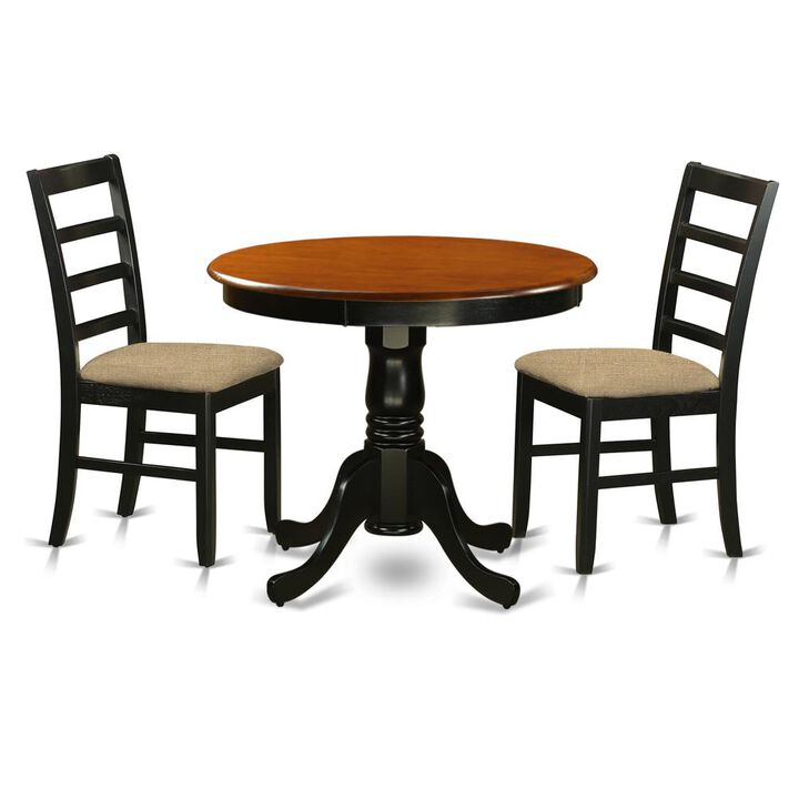 Dining furniture set - 3 Pcs with 2 Linen Chairs in Black and Cherry