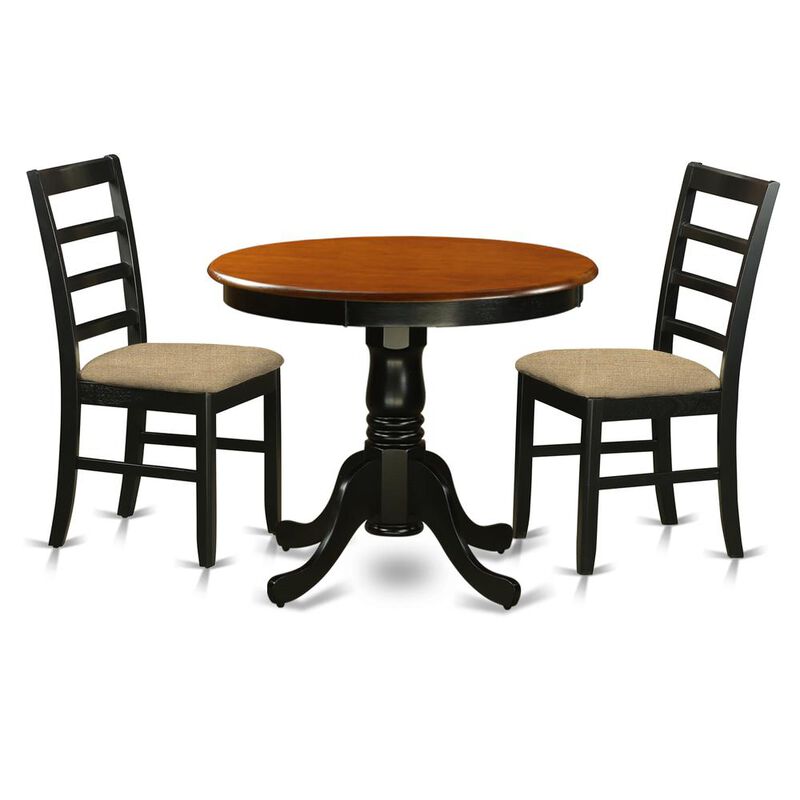 Dining furniture set - 3 Pcs with 2 Linen Chairs in Black and Cherry