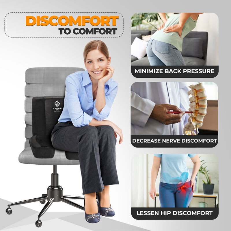 Platinum-Level Comfortable Ergonomic Memory Foam Lumbar & Seat Cushion Back,Tailbone Pain Relief
