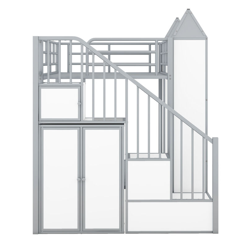 Merax Castle-shaped Bunk Bed with Wardrobe