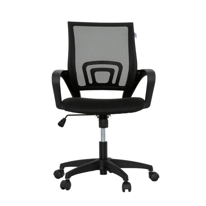 Sely Rolling Office Chair, 35 Inch Adjustable Height and Black Mesh - Benzara