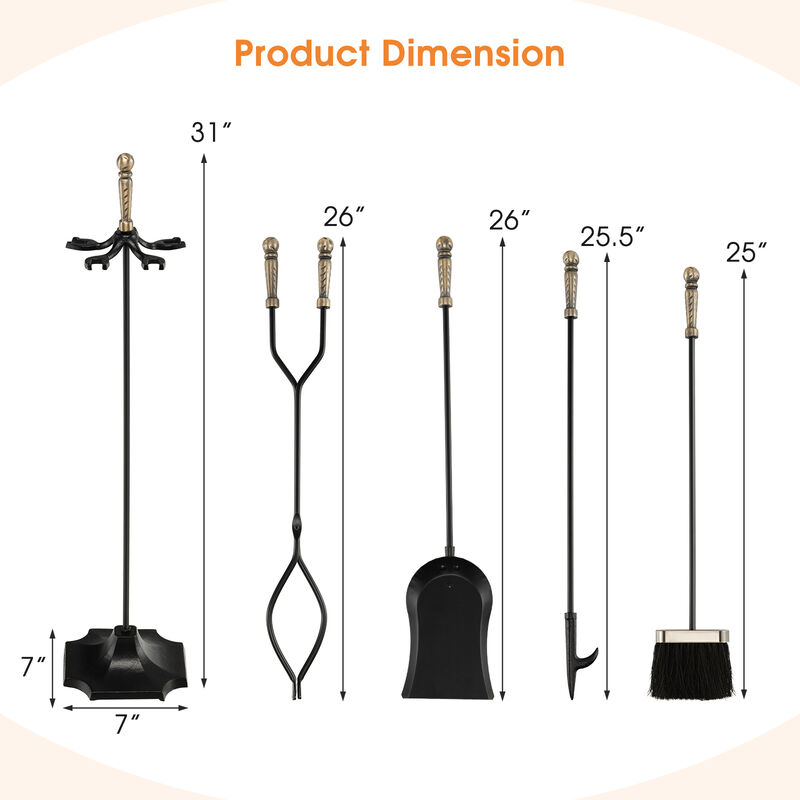 31 inch 5 Pieces Metal Fireplace Tool Set with Stand