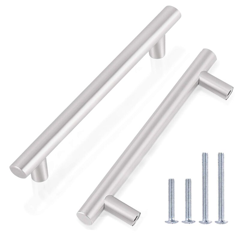 Gobrico 30 Pack Brushed Nickel Cabinet Hardware Euro Style Bar Cabinet Handles Drawer Pulls and Knobs Satin Nickel- 5"" Hole Cen