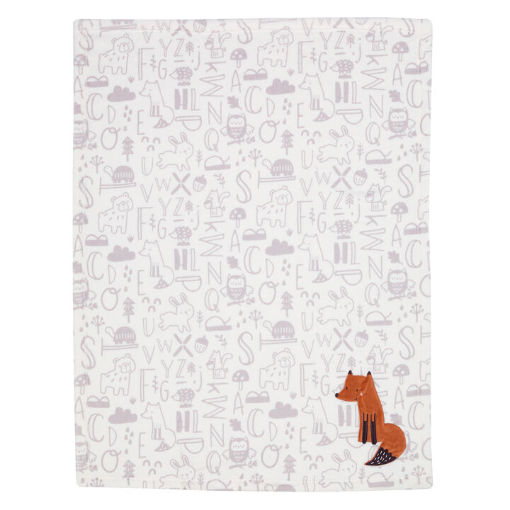 Bedtime Originals Animal Alphabet Gray/White Fox Appliqued Fleece Baby Blanket