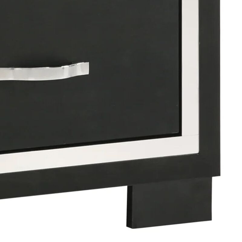 Geny Nightstand, 2 Drawers, Silver Trim and Metal Handles, Black Wood image number 4