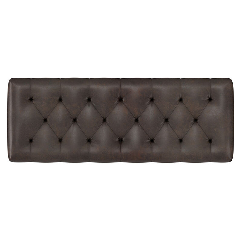 Waverly Tufted Ottoman Bench in Distressed Brown Faux Leather image number 3