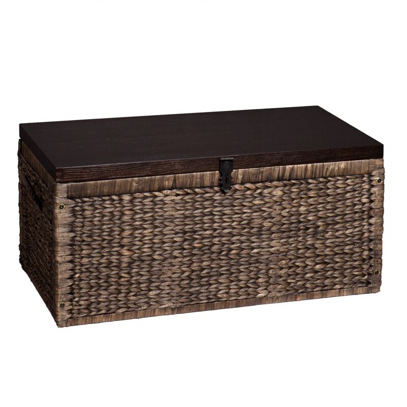 Hivvago 38 Inch Brown Wood And Wicker With Iron Coffee Table