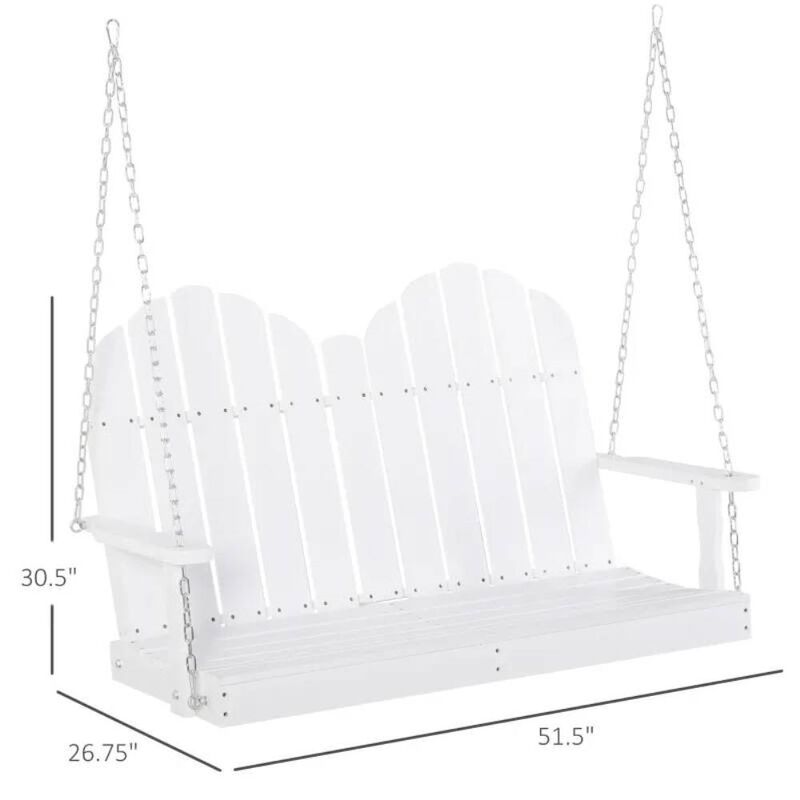 Hivvago White Solid Wood 2-Seater Hanging Patio Porch Swing
