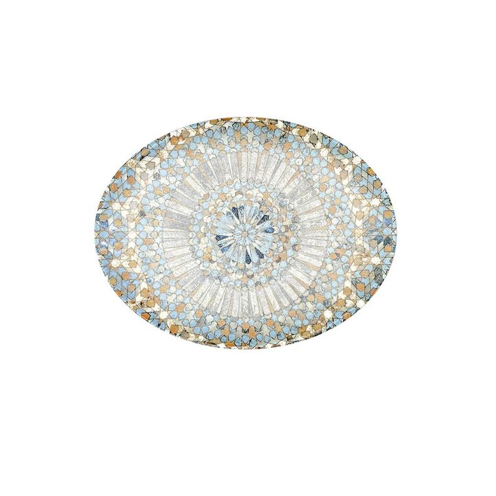 Luca Mosaic Matte 9.75" x 7.5" x h:1" Oval Decorated Porcelain Platter (Set of 2)