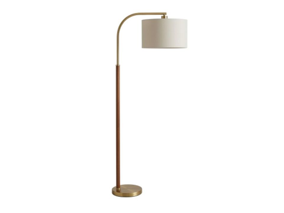 Walnut Gold Arc Floor Lamp 66 Inch Adjustable Mid Century LED Light