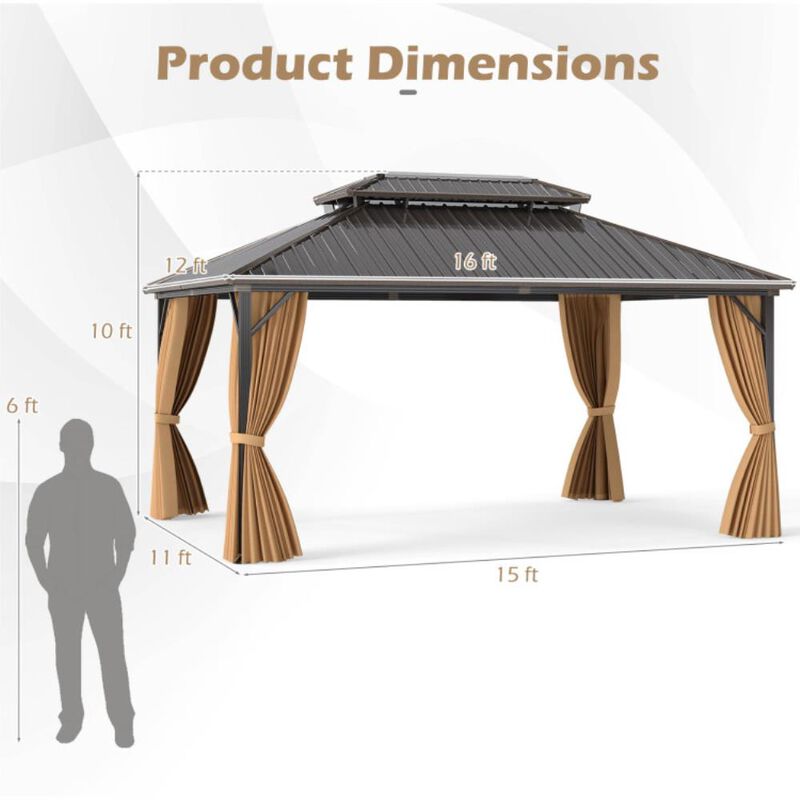 Hivvago 16 x 12 Feet Hardtop Gazebo Aluminum Frame Permanent Pavilion with Curtains and Netting image number 2