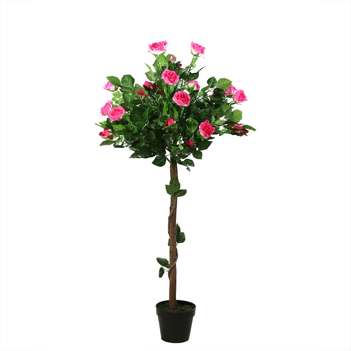 47" Potted Green and Pink Artificial Rose Tree