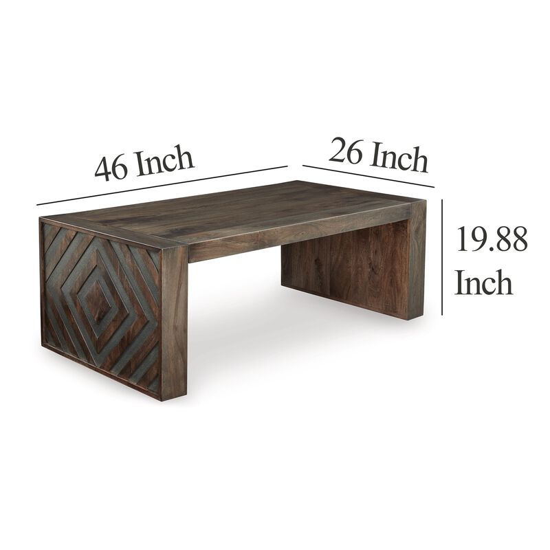 Dreg Cocktail Coffee Table with Diamond Cut Design, Brown Panel Legs