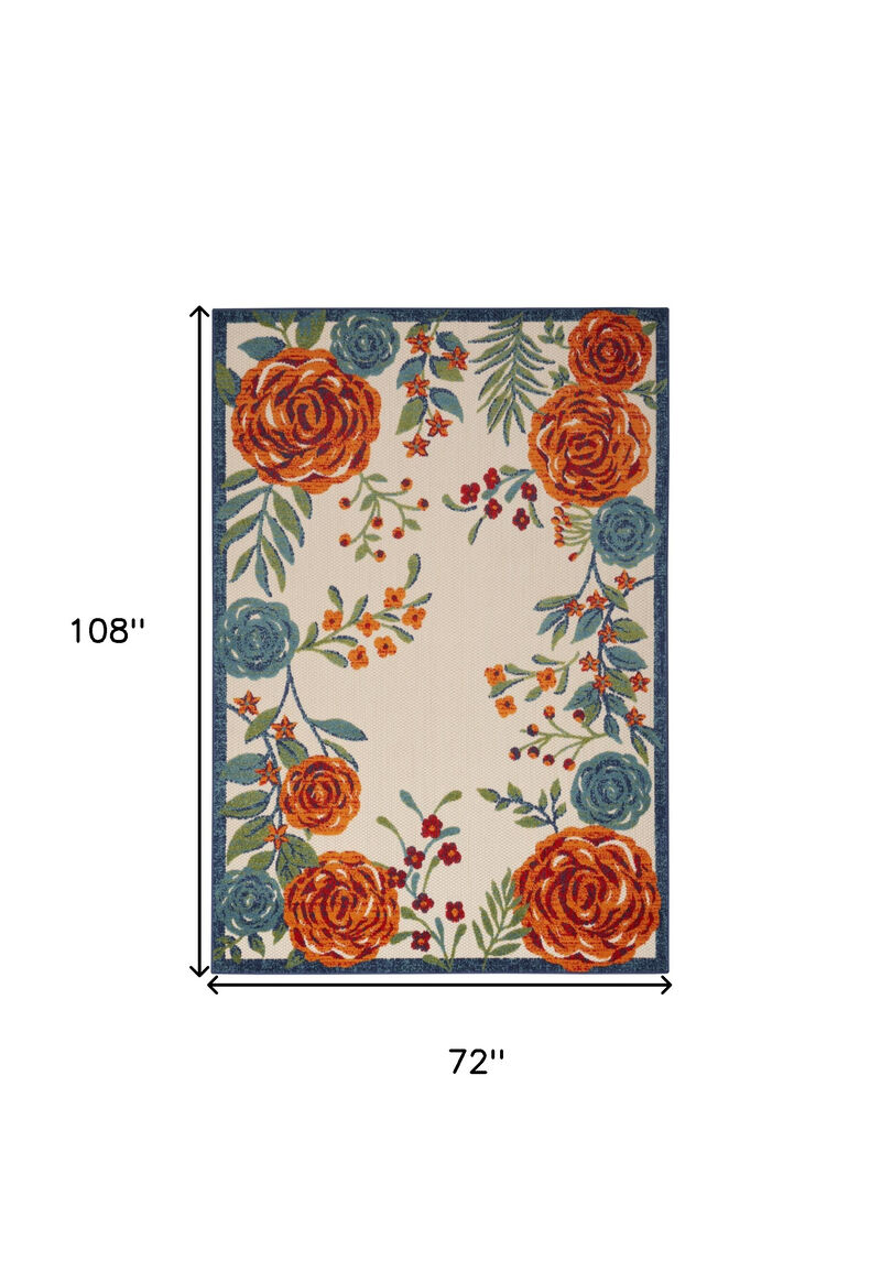 HomeRoots 6' X 9' Ivory Blue And Orange Floral Indoor Outdoor Area Rug image number 6