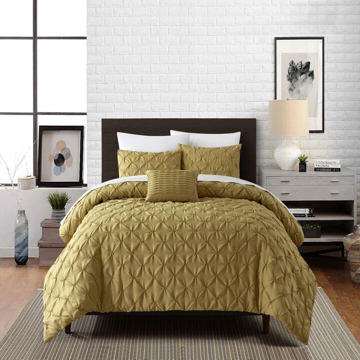 Chic Home Bradley Comforter Set Diamond Pinch Pleat Pattern Design Bed In A Bag Bedding - Sheets Pillowcases Decorative Pillow Shams Included - 8 Piece - King 104x92", Mustard