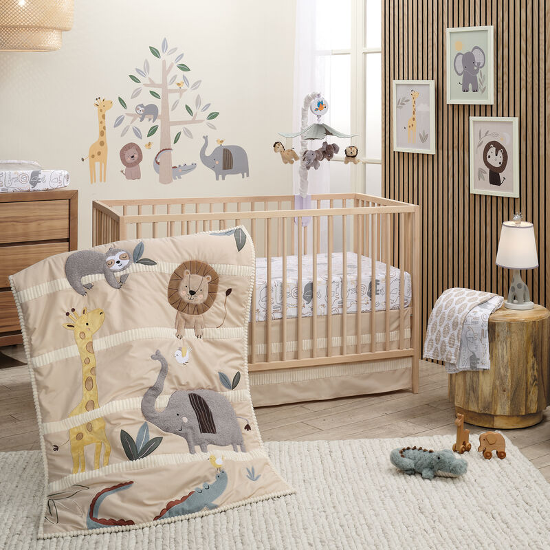 Lambs & Ivy Jungle Story 100% Cotton Safari Baby Fitted Crib Sheet - White