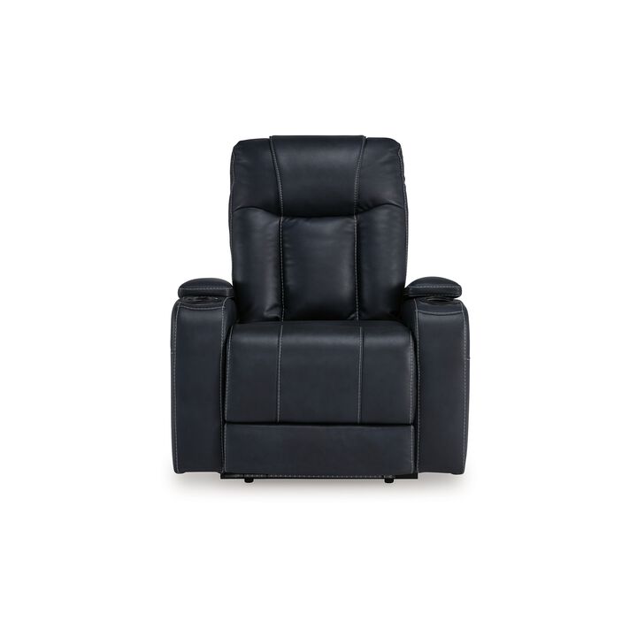Callum Power Recliner Chair, Adjustable Headrest, Black Faux Leather - Benzara