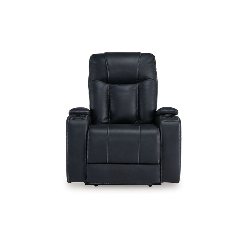Callum Power Recliner Chair, Adjustable Headrest, Black Faux Leather - Benzara