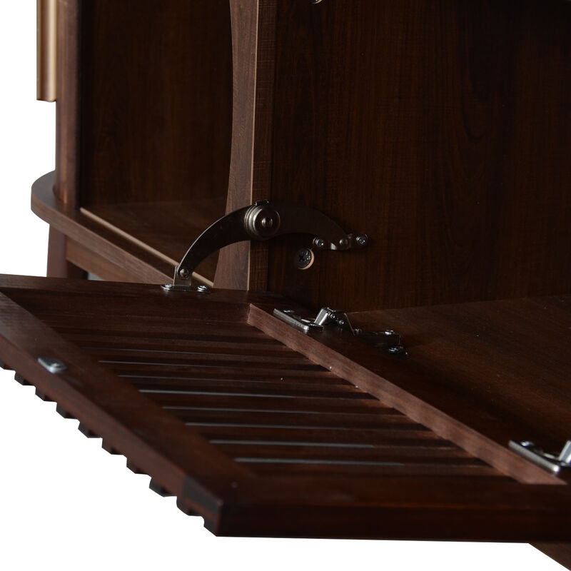 Merax Entertainment Center with Natural Woodgrain Texture, Sliding & Drop-Down Storage image number 7