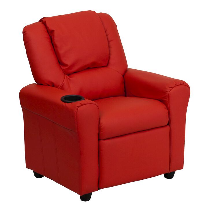 Flash Furniture Contemporary Red Vinyl Kids Recliner with Cup Holder and Headrest