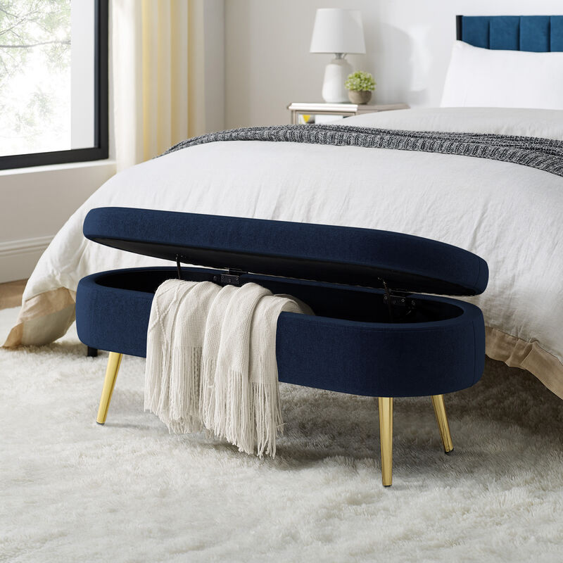 Merax Flannel Storage Ottoman with Metal Legs & Hardwood Frame &ndash; Soft Footstool/Seat with Hidden Storage image number 4