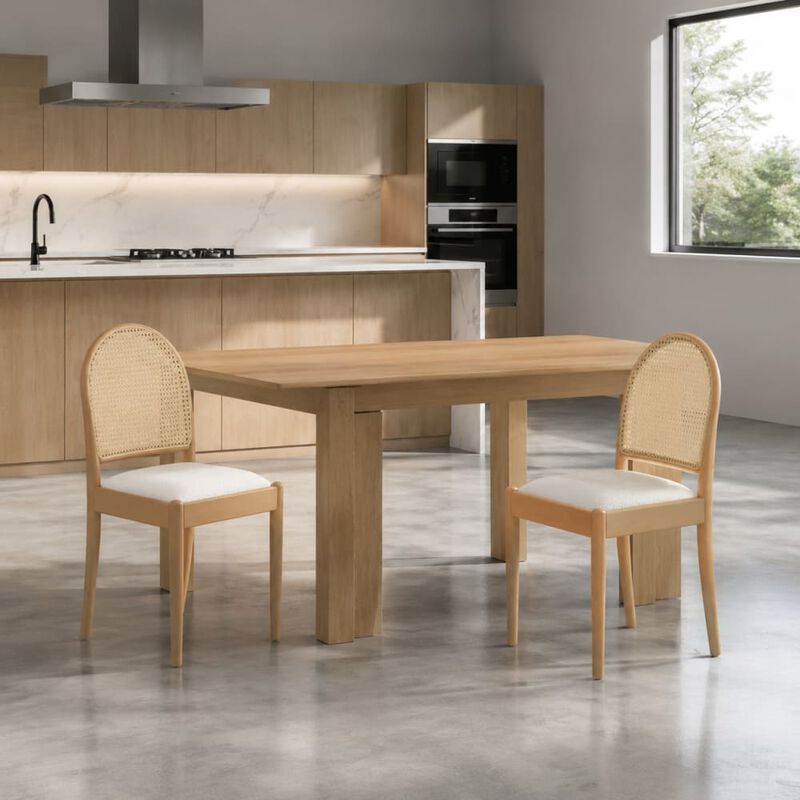 GOODSILO Set of 2 Rattan Backrest Dining Chairs, Upholstered Armless Kitchen Chairs with Padded Seats and Solid Wood Legs for Dining and Kitchen Use image number 2