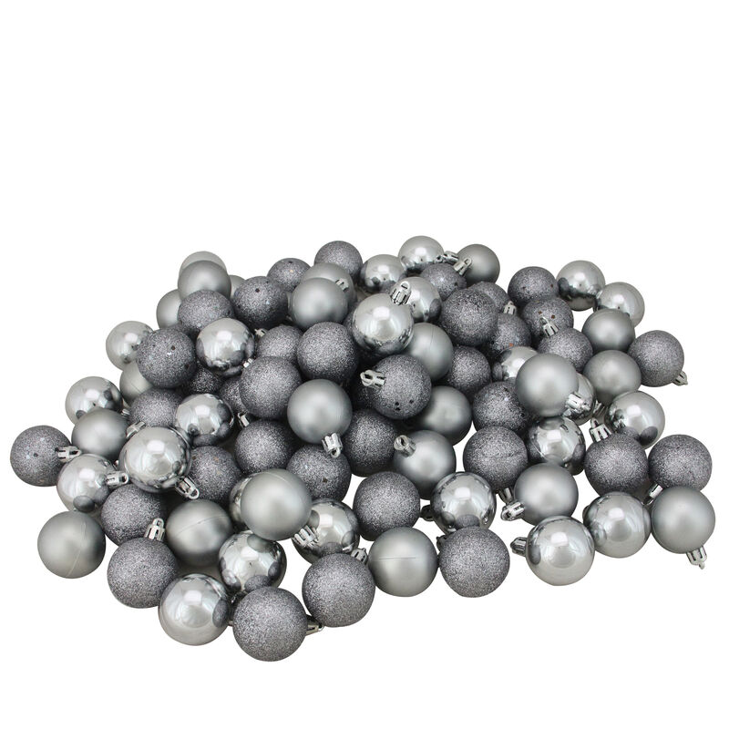 96ct Pewter Gray Shatterproof 4-Finish Christmas Ball Ornaments 1.5" (35mm)